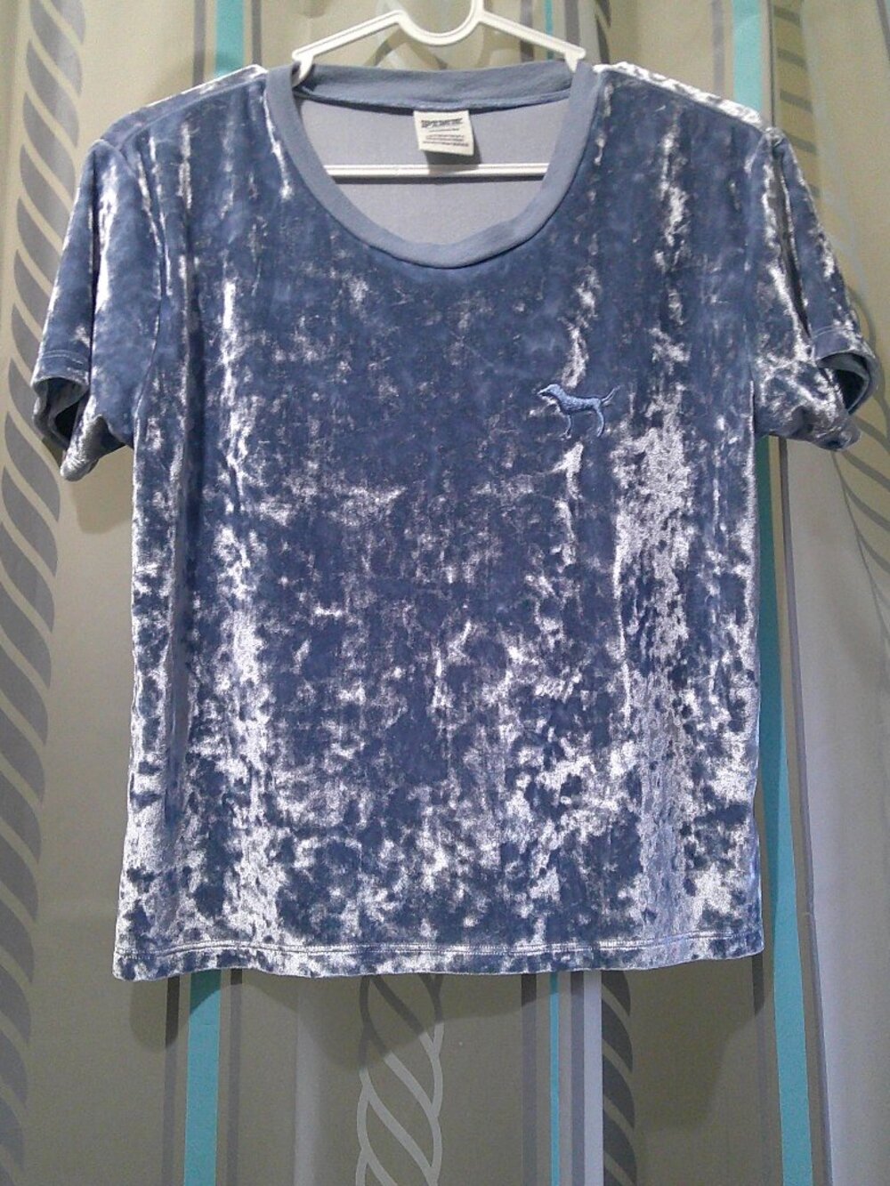 "Victoria's Secret Pink" Crushed Blue Ice Velvet Short Sleeve T-Shirt Woman S